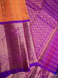 Kanchi pattu saree orange color allover zari motifs & kanchi border with rich pallu and contrast blouse