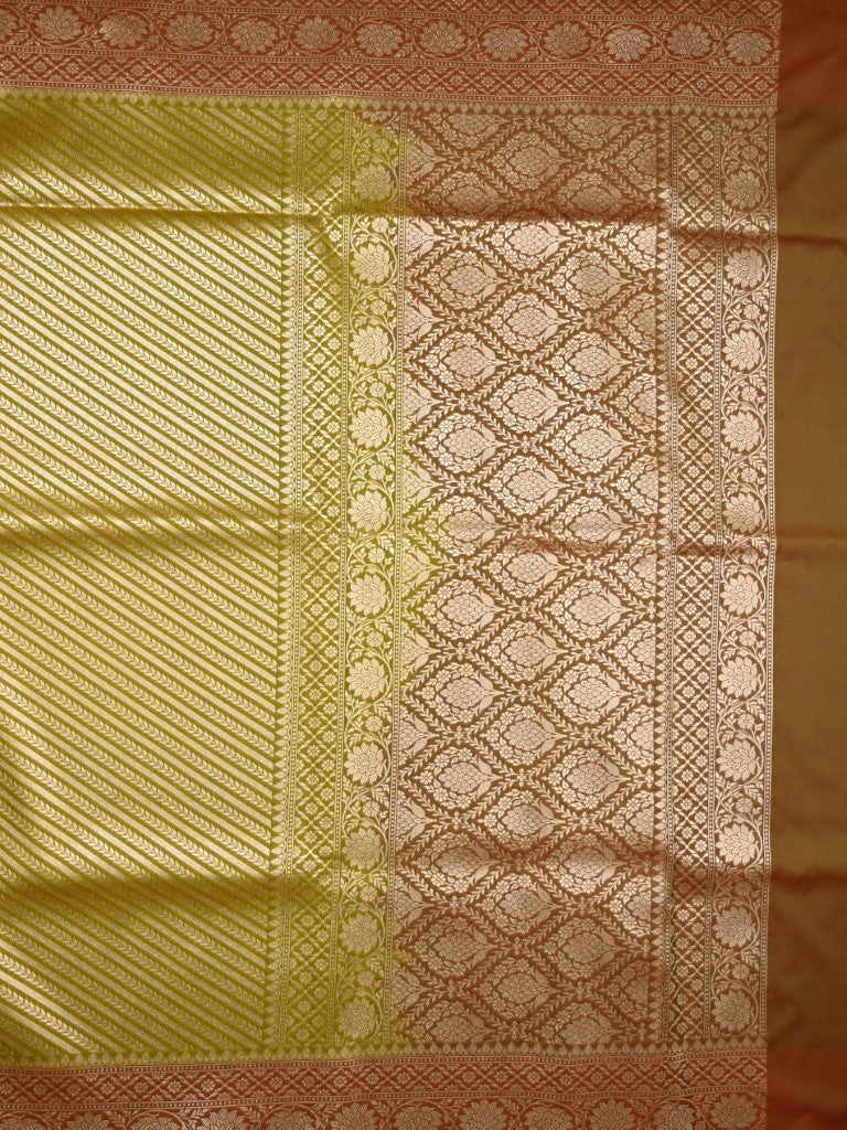 Banaras pattu saree mustard yellow color allover zari stripes & zari weaving border with rich pallu and contrast plain blouse