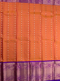 Kanchi pattu saree orange color allover zari motifs & kanchi border with rich pallu and contrast blouse