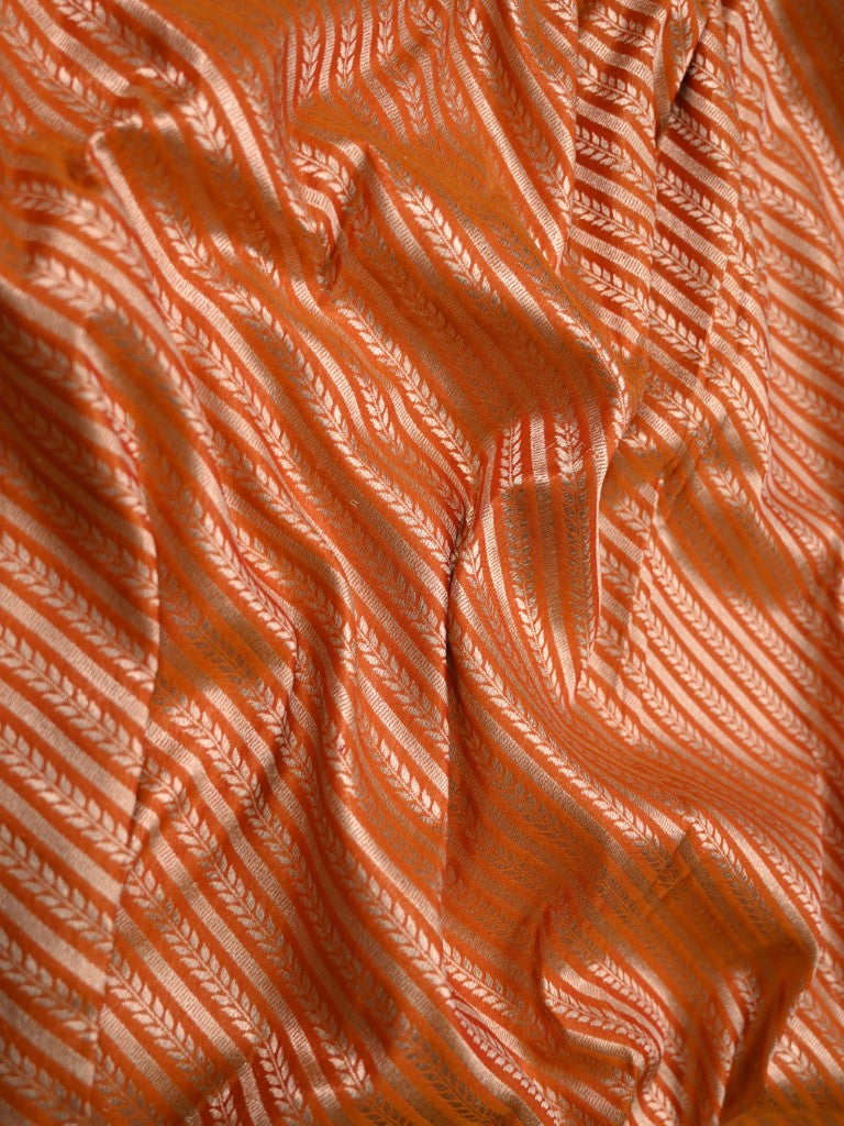 Banaras pattu saree light orange color allover zari stripes & zari weaving border with rich pallu and contrast plain blouse