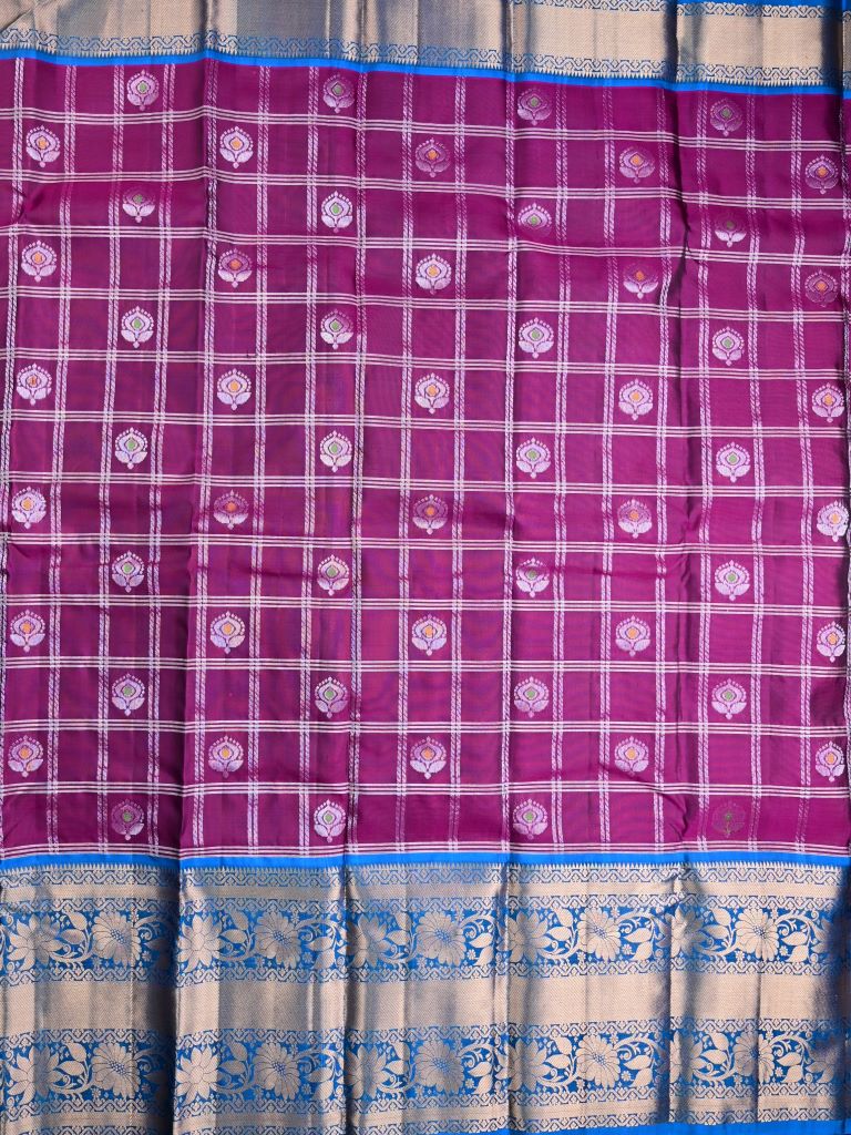 Kanchi pattu saree purple color color allover zari motifs & kanchi border with rich pallu and contrast blouse