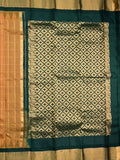 Gadwal pattu saree mustard green color allover checks & small kaddi border with rich contrast pallu and attached plain blouse