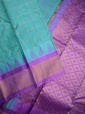 Gadwal pattu saree sky blue color allover checks & small kaddi border with rich contrast pallu and attached plain blouse