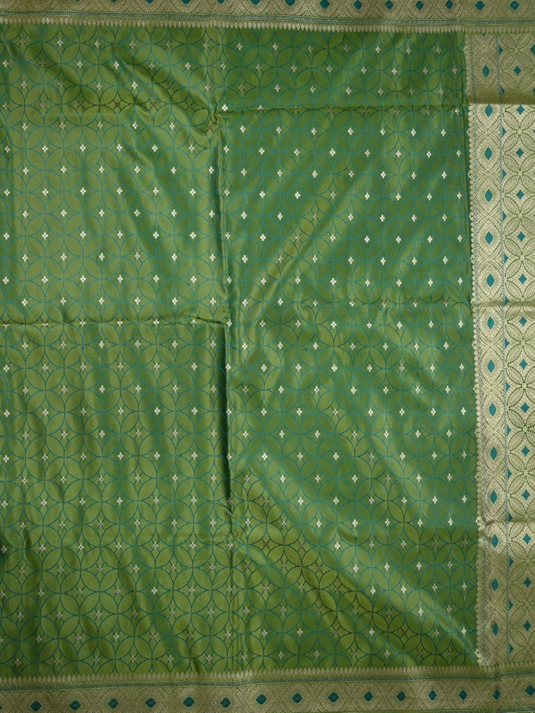 Banaras pattu saree parrot green color allover zari weaves & zari weaving border with rich pallu and contrast plain blouse