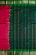 Dhaka cotton saree pink and green color with allover checks, small zari border, short pallu and contrast checks blouse