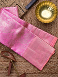 Kanchi tissue pattu bridal saree light pink color allover zari weaving & zari border with rich pallu and attached plain blouse