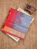 Uppada seiko pattu saree grey color allover zari motifs & kaddi border with contrast zari pallu and attached plain blouse