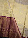 Kanchi pattu bridal saree cream color allover zari weaves & kanchi border with rich pallu and contrast plain blouse