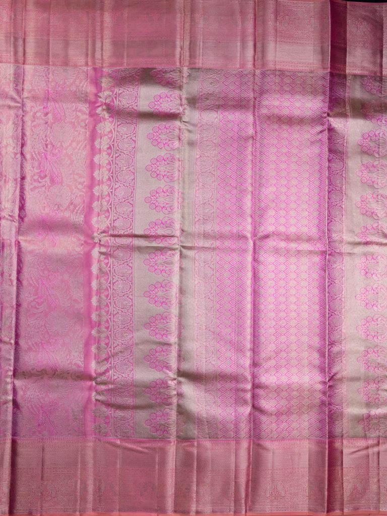 Kanchi tissue pattu bridal saree light pink color allover zari weaving & zari border with rich pallu and attached plain blouse