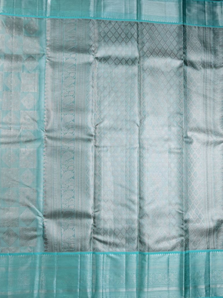 Kanchi tissue pattu bridal saree light blue color allover zari weaving & zari border with rich pallu and attached plain blouse