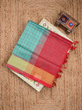 Uppada seiko pattu saree light blue color allover checks & kaddi border with zari contrast pallu and attached plain blouse