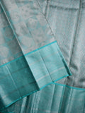 Kanchi tissue pattu bridal saree light blue color allover zari weaving & zari border with rich pallu and attached plain blouse