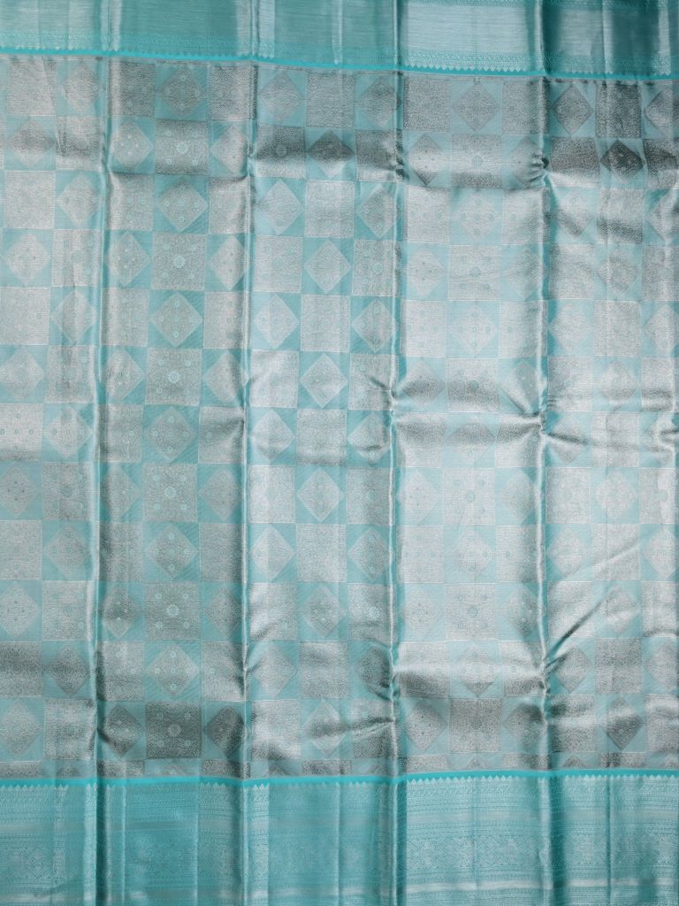 Kanchi tissue pattu bridal saree light blue color allover zari weaving & zari border with rich pallu and attached plain blouse