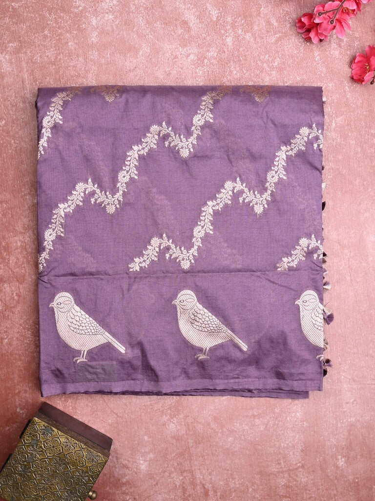 Banaras fancy saree light Purple color allover zari weaves & zari border with short pallu and plain blouse