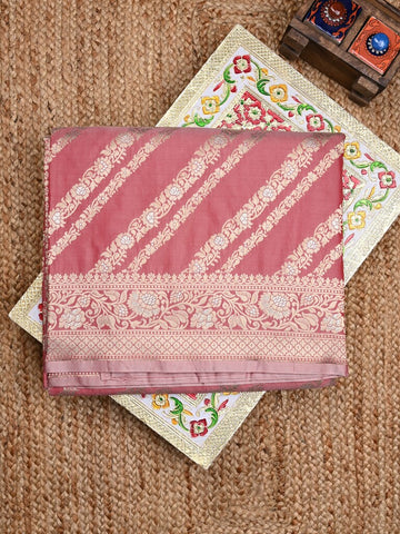 Banaras fancy saree light pink color allover zari weaves & zari border with rich pallu and brocade blouse