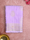 Chanderi jute fancy saree lavender color allover zari weaves & zari border with short pallu and brocade blouse