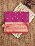 Banaras fancy saree magenta color allover zari motifs & zari contrast border with rich pallu and plain blouse