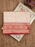 Banaras fancy saree half white color allover zari motifs & zari contrast border with rich pallu and plain blouse