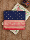 Banaras fancy saree navy blue color allover zari motifs & zari contrast border with rich pallu and plain blouse