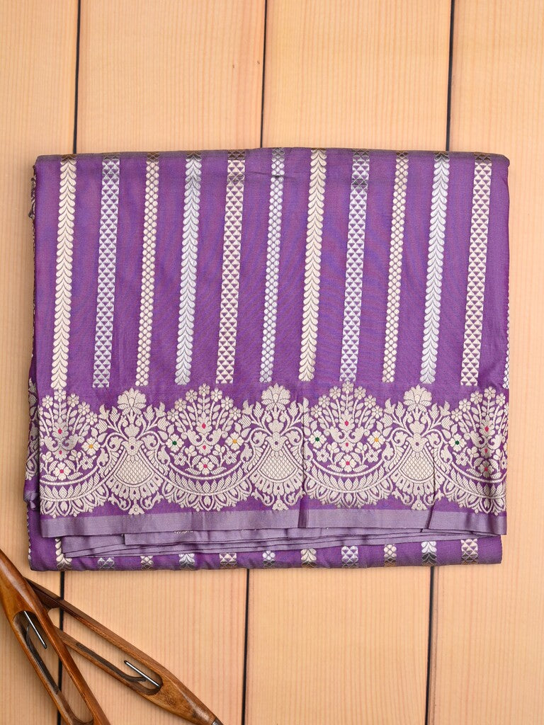 Banaras fancy saree lavender color allover zari weaves & zari border with rich pallu and plain blouse