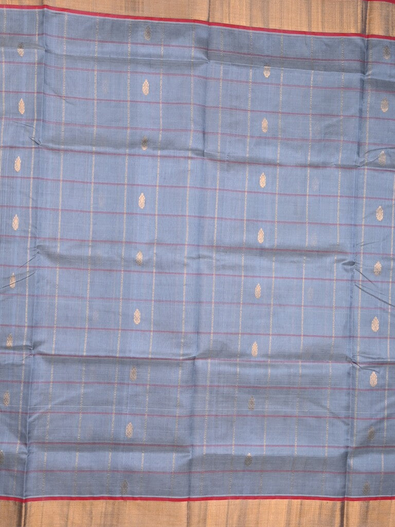 Uppada seiko pattu saree grey color allover zari motifs & kaddi border with contrast zari pallu and attached plain blouse