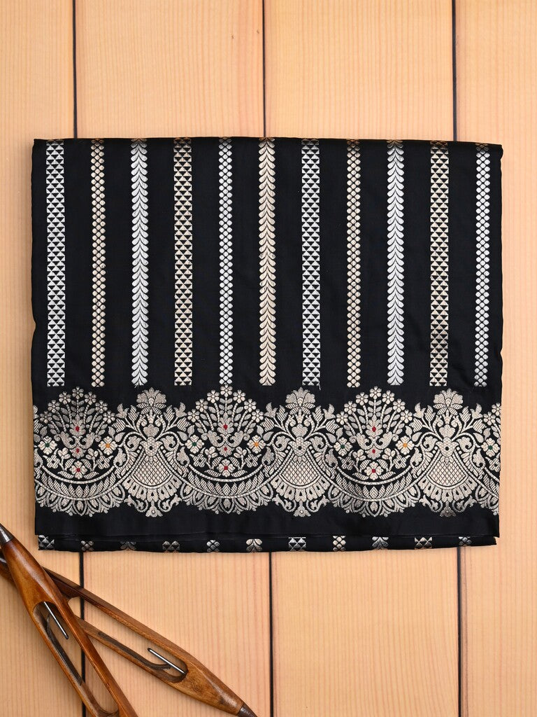 Banaras fancy saree black color allover zari weaves & zari border with rich pallu and plain blouse