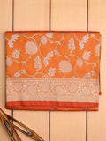 Banaras fancy saree orange color allover zari weaves & zari border with rich pallu and plain blouse