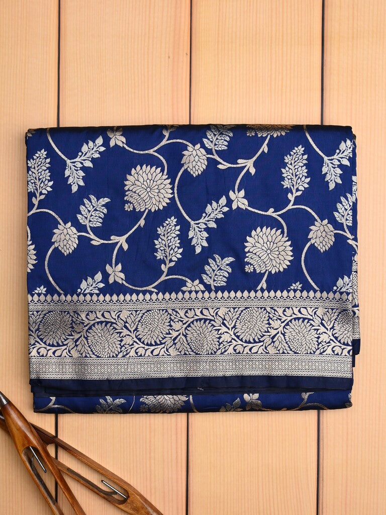 Banaras fancy saree royal blue color allover zari weaves & zari border with rich pallu and plain blouse