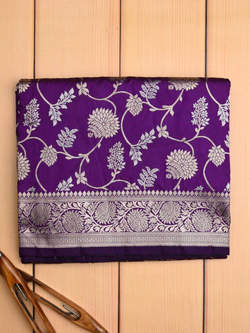 Banaras fancy saree purple color allover zari weaves & zari border with rich pallu and plain blouse