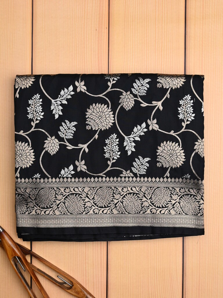 Banaras fancy saree black color allover zari weaves & zari border with rich pallu and plain blouse