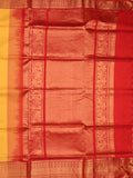 Venkatagiri pattu saree golden yellow color allover zari motifs & kaddi border with rich contrast pallu and attached plain blouse