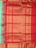 Venkatagiri pattu saree lux green color allover zari motifs & kaddi border with rich contrast pallu and attached plain blouse