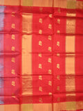 Uppada seiko pattu saree bluish grey color allover zari motifs & kaddi border with zari contrast pallu and attached plain blouse