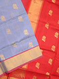 Uppada seiko pattu saree bluish grey color allover zari motifs & kaddi border with zari contrast pallu and attached plain blouse
