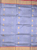 Uppada seiko pattu saree bluish grey color allover zari motifs & kaddi border with zari contrast pallu and attached plain blouse
