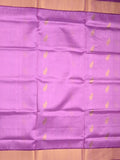 Uppada seiko pattu saree purple color allover zari motifs & kaddi border with zari contrast pallu and attached plain blouse