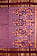 Kanchi cotton saree onion pink and maroon color with allover thread lines, big pallu, zari gap border, and plain blouse