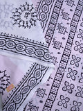 Mul mul cotton saree white color allover prints & printed border with printed pallu and contrast plain blouse