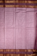 Kanchi cotton saree onion pink and maroon color with allover thread lines, big pallu, zari gap border, and plain blouse