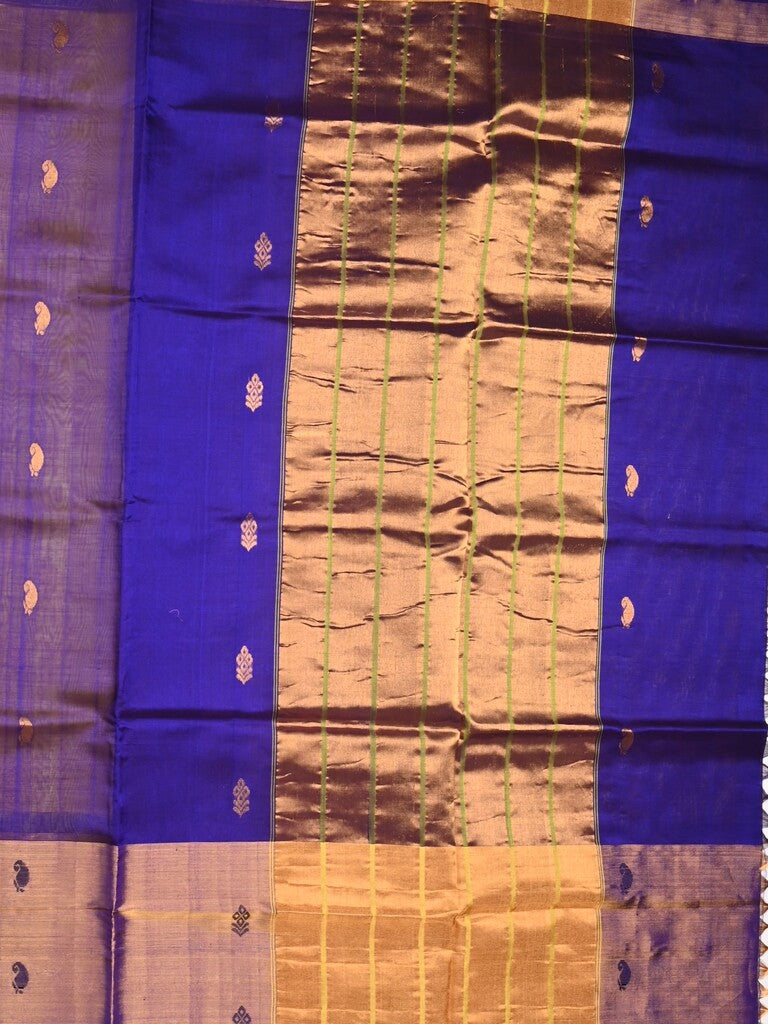 Uppada seiko pattu saree yellow color allover zari motifs & kaddi border with zari contrast pallu and attached plain blouse