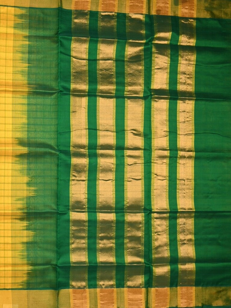 Uppada seiko pattu saree yellow color allover checks & kaddi border with zari contrast pallu and attached plain blouse