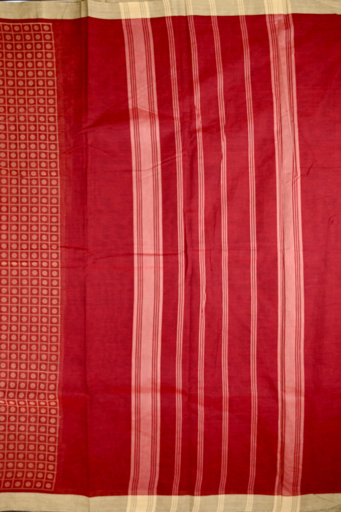 Kanchi cotton saree red color with allover thread work, small contrast border, running pallu and plain blouse