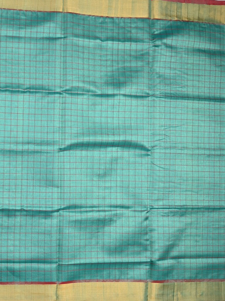 Uppada seiko pattu saree light blue color allover checks & kaddi border with zari contrast pallu and attached plain blouse