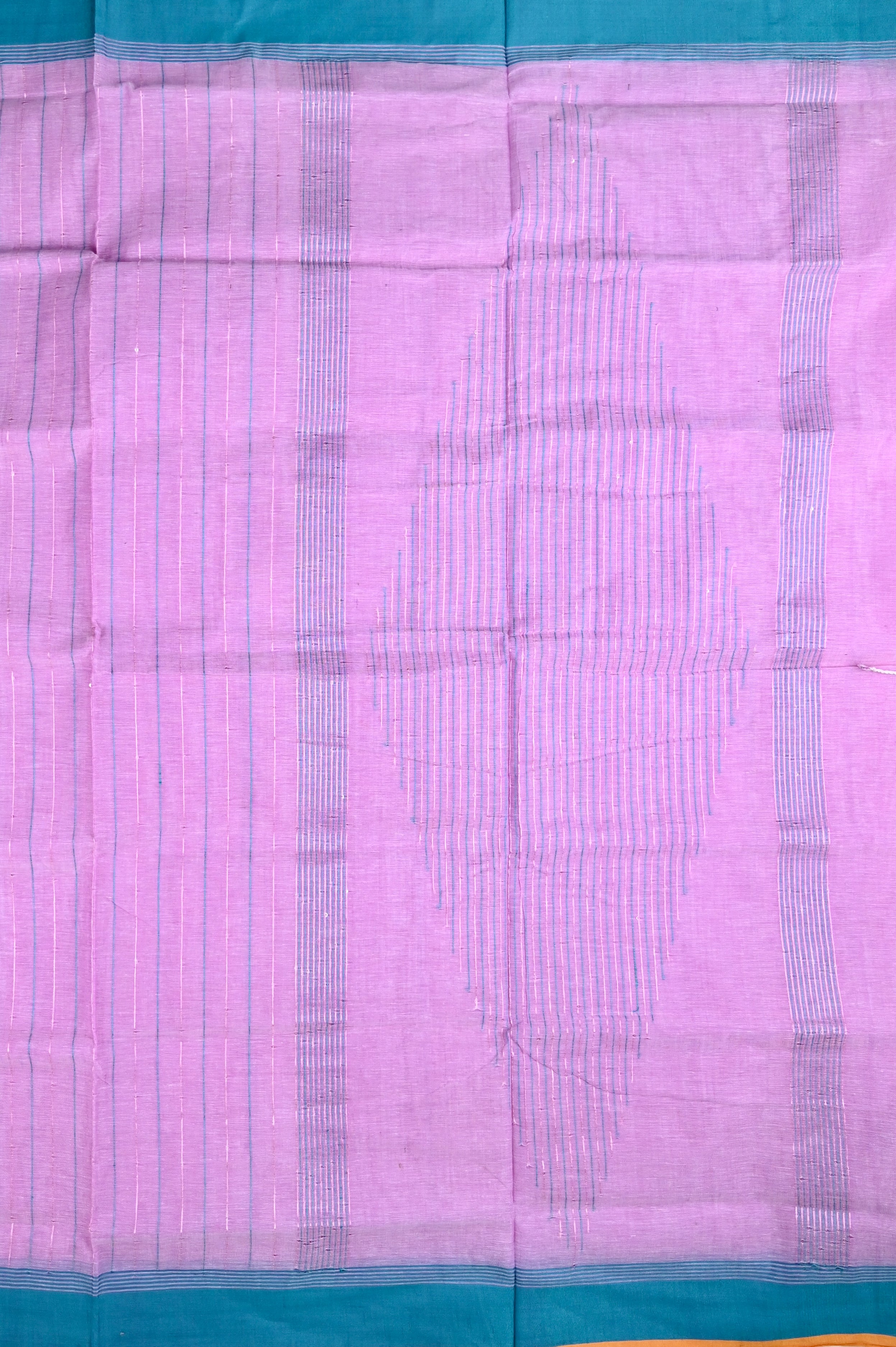 Jute cotton saree lavender color with all over thread lines with sequence, big pallu, small contrast border and plain blouse.