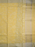 Chanderi fancy saree light yellow color allover weaves & small kaddi border with short pallu and plain self blouse