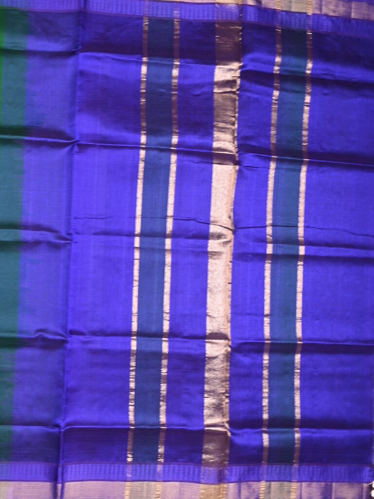 Uppada seiko pattu saree bottle green color allover plain & temple border with zari contrast pallu and attached plain blouse