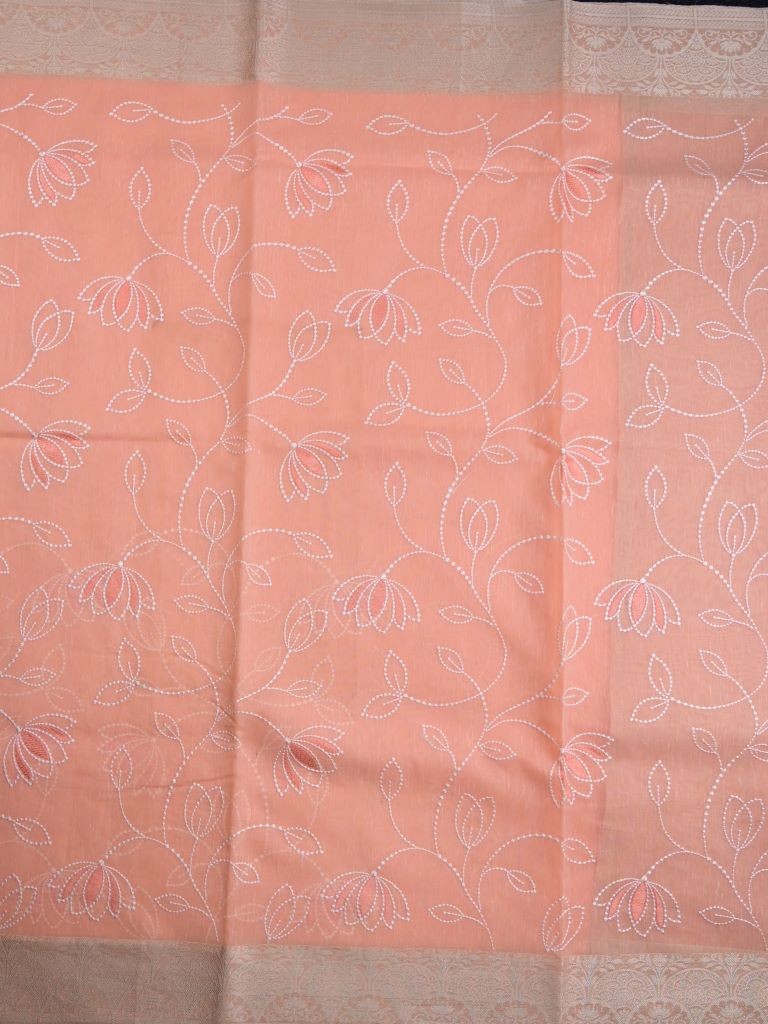 Chanderi fancy saree baby pink color allover weaves & small kaddi border with short pallu and plain self blouse