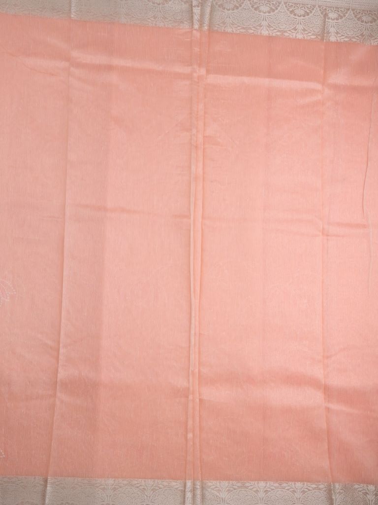 Chanderi fancy saree baby pink color allover weaves & small kaddi border with short pallu and plain self blouse