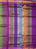 Uppada seiko pattu saree green color allover plain & temple border with zari contrast pallu and attached plain blouse