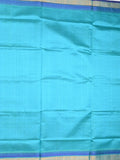 Uppada seiko pattu saree light blue color allover plain & temple border with zari contrast pallu and attached plain blouse